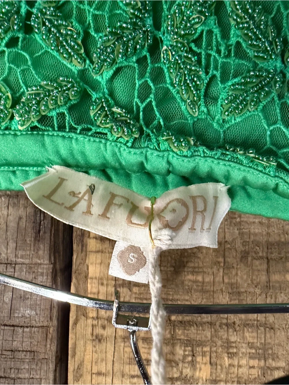 La Fuori Mossy Meadow Skirt Green Lace beaded Maxi Side Slit NWT Revolve S